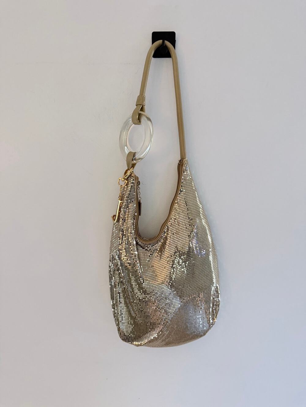 Rare Vintage Whiting & Davis Large Gold Chain Mesh Lucite Hobo Bag
